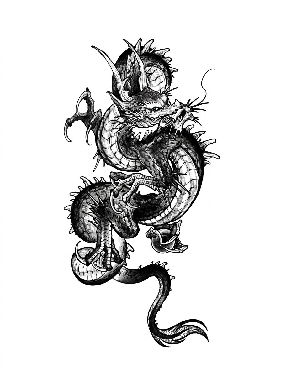 Fierce Asian Dragon Temporary Tattoo